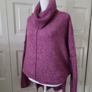 By Anthropologie Oversized Cowlneck Sweater Heathered Pink L